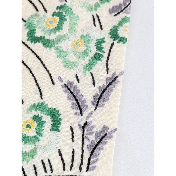 Teal Flowers Lavender Hand Embroidered Linen Dish Towel Vtg Floral Embroidery - Picture 2 of 9